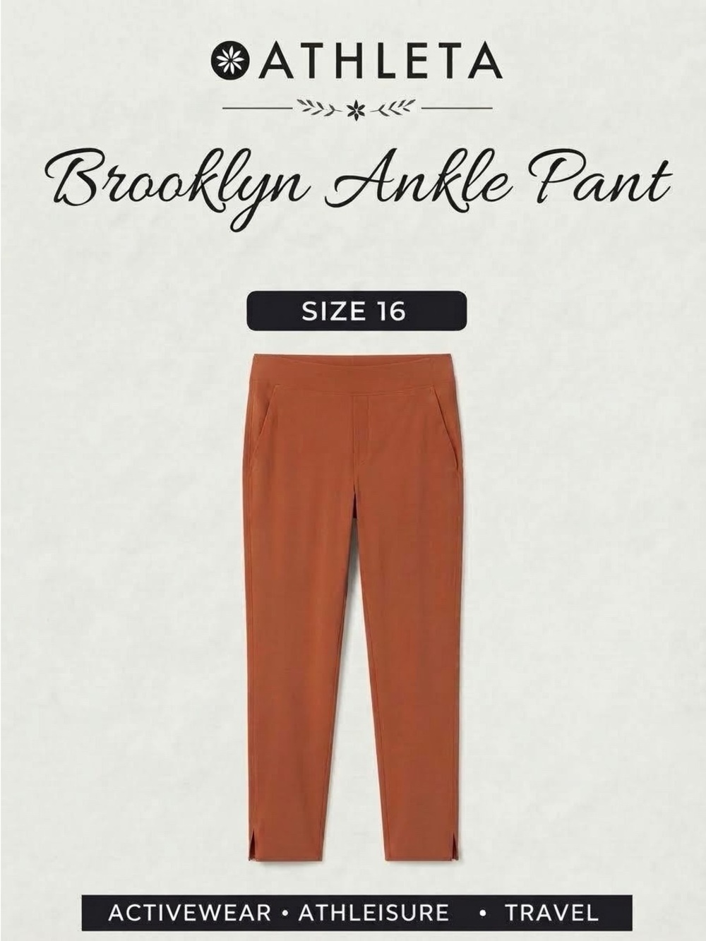Athleta Brooklyn Ankle Pants Size 16 Burnt Orange Stretch Athleisure Travel